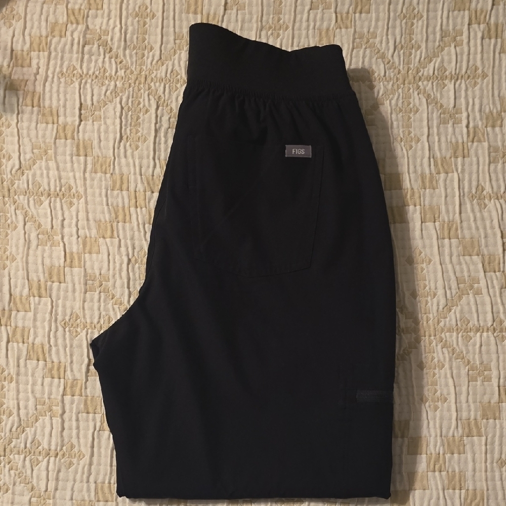 Figs Black Jogger Scrub Pants with Teal Drawstring - Picture 2 of 4